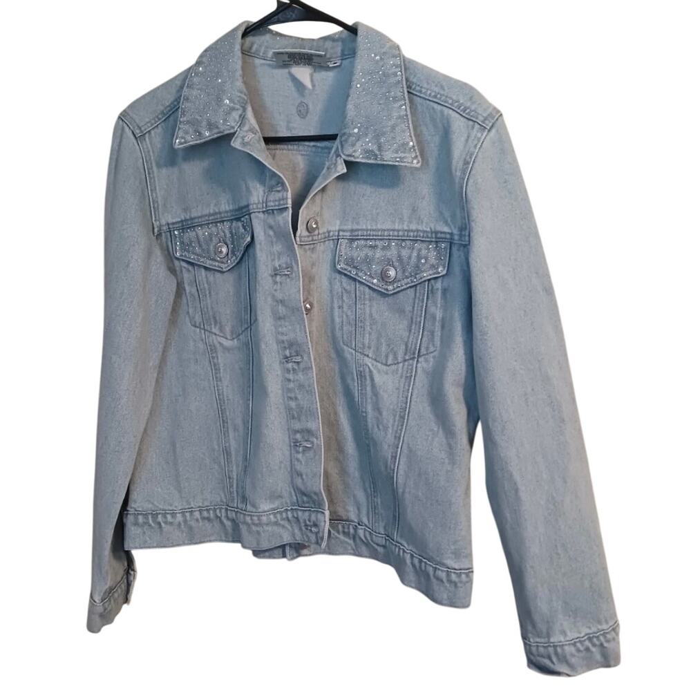 Vintage Christine Alexander Swarovski Crystals Light Wash Denim Jacket Medium0